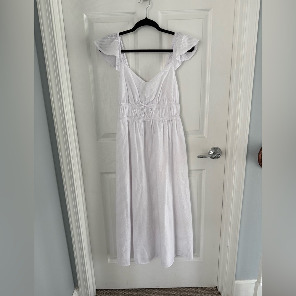 NWT SO white dress Seersucker midi flutter sleeve milkmaid dress size medium - Picture 2 of 16